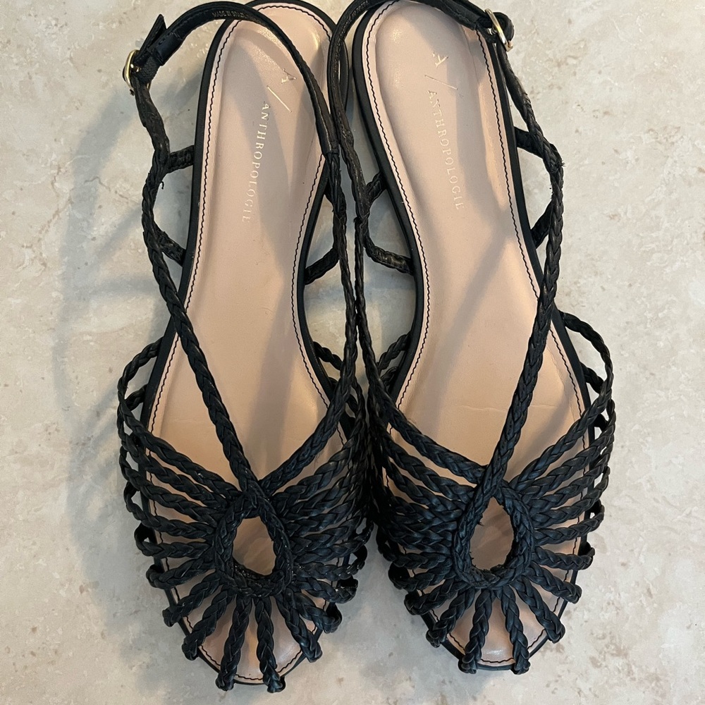 Black strapped Anthropologie flats